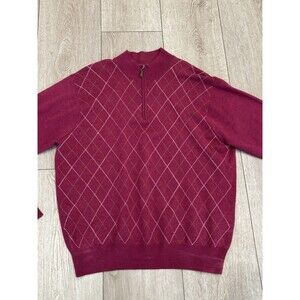 Peter Millar Sweater Mens L Red Argyle 1/4 Zip Pullover Merino Wool Preppy Golf